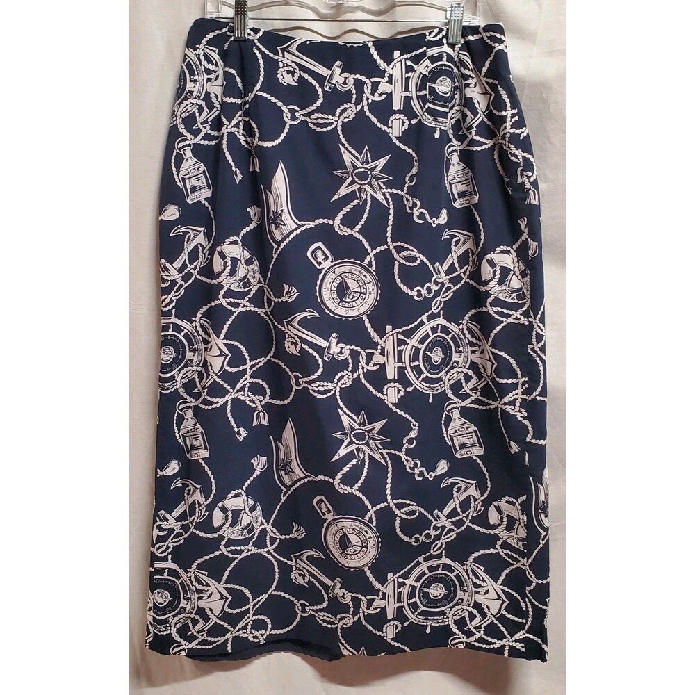 Talbots Woman Y2k Blue White Cotton Nautical Coastal Maxi Skirt 16W